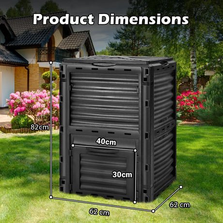 80-Gallon Outdoor Composter with Large Openable Lid and Bottom Exit Door-Black