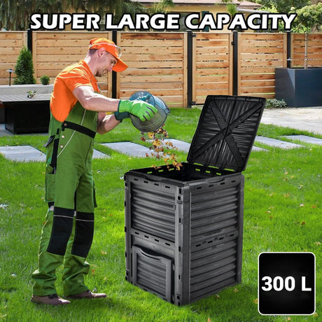 80-Gallon Outdoor Composter with Large Openable Lid and Bottom Exit Door-Black