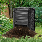 80-Gallon Outdoor Composter with Large Openable Lid and Bottom Exit Door-Black