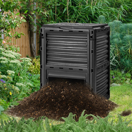 80-Gallon Outdoor Composter with Large Openable Lid and Bottom Exit Door-Black