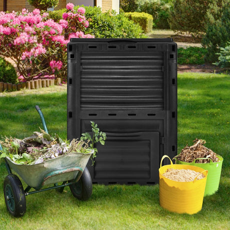 80-Gallon Outdoor Composter with Large Openable Lid and Bottom Exit Door-Black