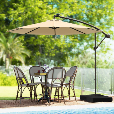 300cm Hanging Offset Umbrella with 40 LED Lights Solar Panel Batteries-Beige