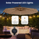 300cm Hanging Offset Umbrella with 40 LED Lights Solar Panel Batteries-Beige