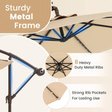 300cm Hanging Offset Umbrella with 40 LED Lights Solar Panel Batteries-Beige