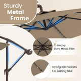 300cm Hanging Offset Umbrella with 40 LED Lights Solar Panel Batteries-Coffee