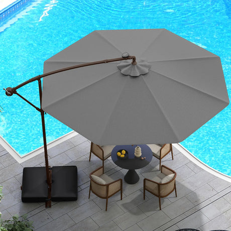 300cm Hanging Offset Umbrella with 40 LED Lights Solar Panel Batteries-Grey