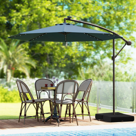 300cm Hanging Offset Umbrella with 40 LED Lights Solar Panel Batteries-Navy