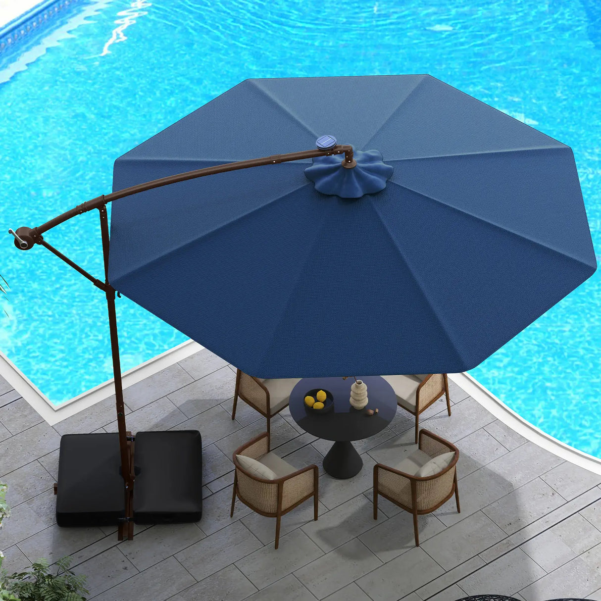 300cm Hanging Offset Umbrella with 40 LED Lights Solar Panel Batteries-Navy