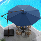 300cm Hanging Offset Umbrella with 40 LED Lights Solar Panel Batteries-Navy