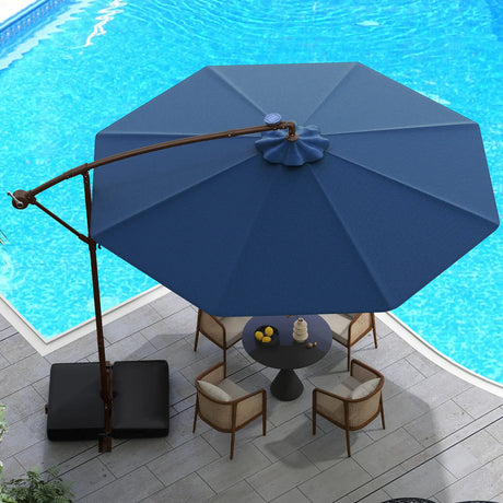 300cm Hanging Offset Umbrella with 40 LED Lights Solar Panel Batteries-Navy