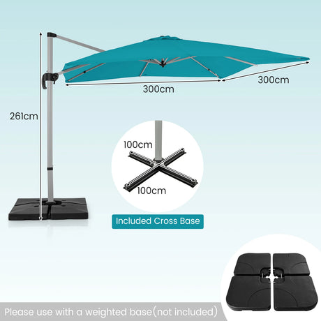 300cm Patio Cantilever Umbrella with 360 Rotation and Adjustable Tilt-Blue