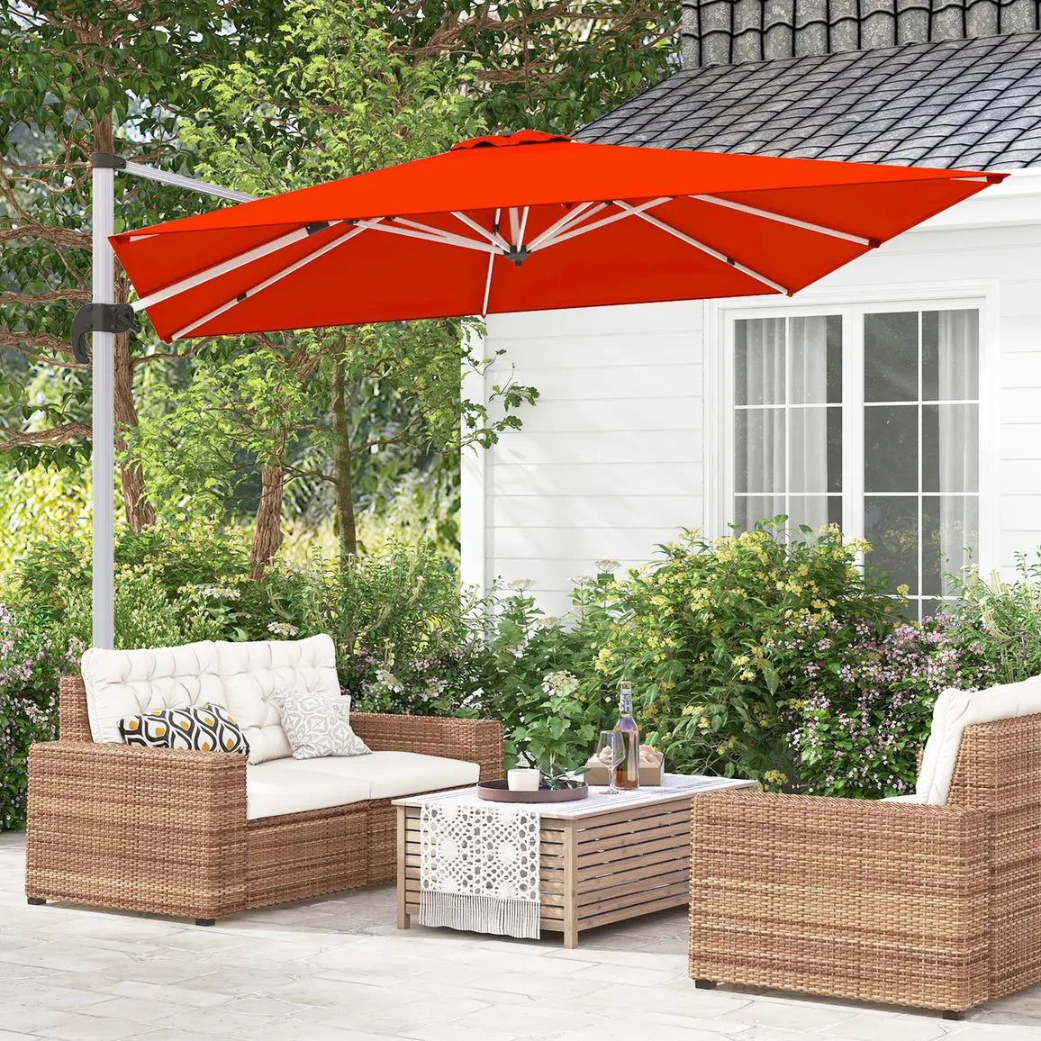 300cm Patio Cantilever Umbrella with 360 Rotation and Adjustable Tilt-Orange