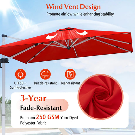 300cm Patio Cantilever Umbrella with 360 Rotation and Adjustable Tilt-Orange