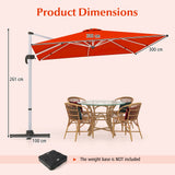300cm Patio Cantilever Umbrella with 360 Rotation and Adjustable Tilt-Orange