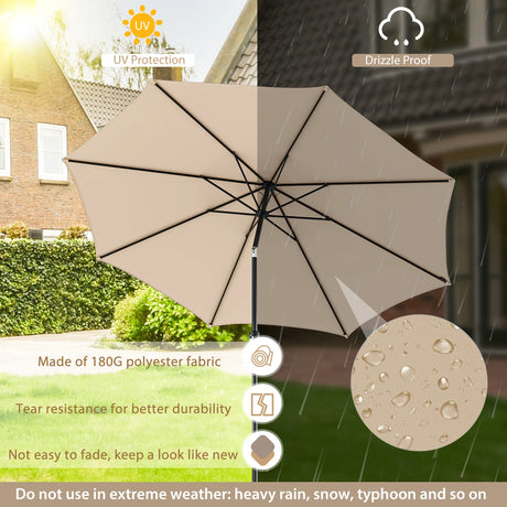3M Patio Umbrella 8 Ribs with Tilt Mechanism and Crank Handle and Vented Top-Beige