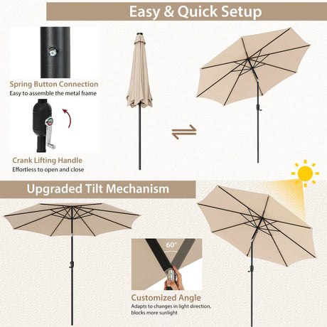 3M Patio Umbrella 8 Ribs with Tilt Mechanism and Crank Handle and Vented Top-Beige