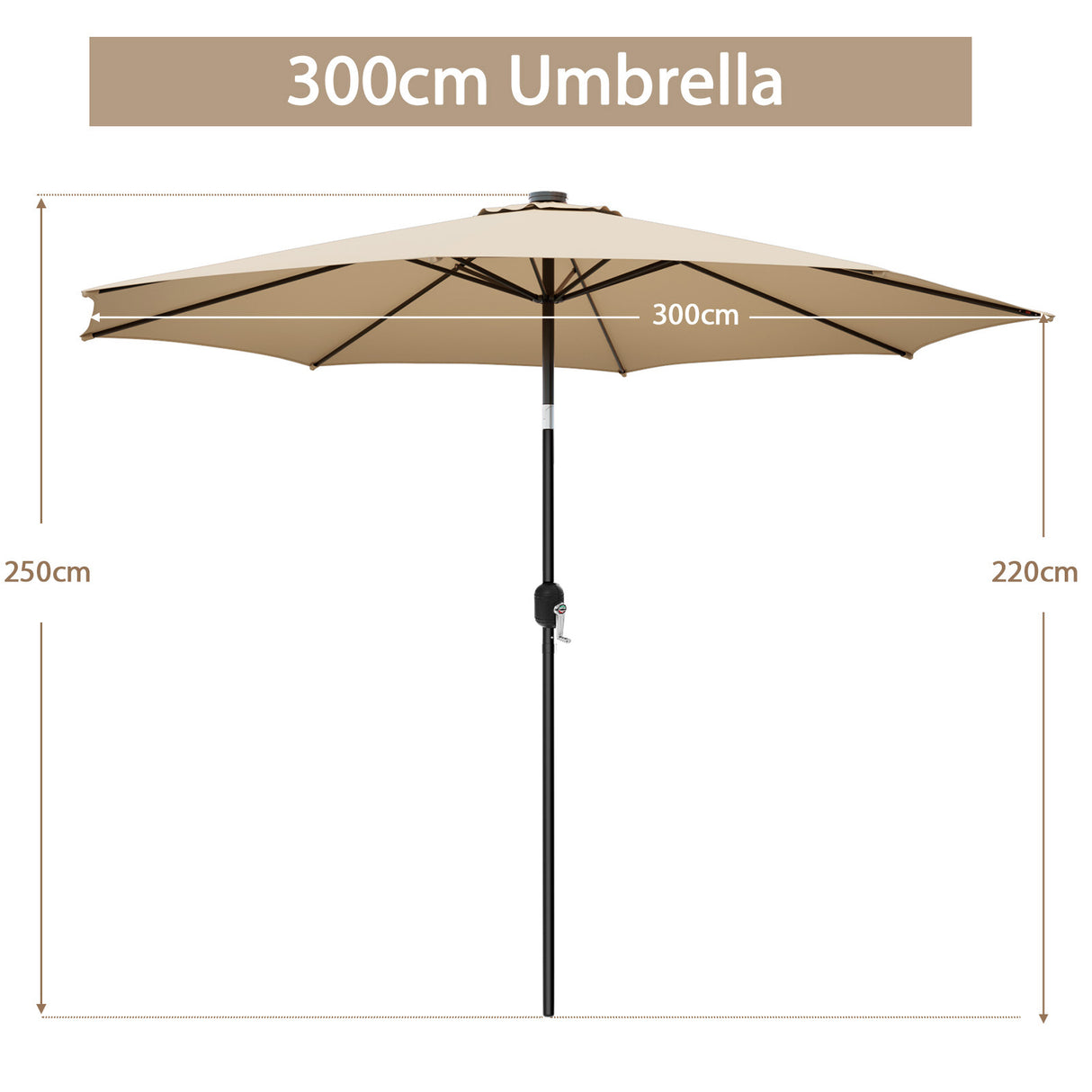 3M Patio Umbrella 8 Ribs with Tilt Mechanism and Crank Handle and Vented Top-Beige