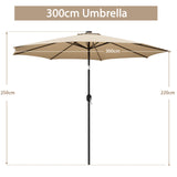 3M Patio Umbrella 8 Ribs with Tilt Mechanism and Crank Handle and Vented Top-Beige