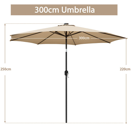 3M Patio Umbrella 8 Ribs with Tilt Mechanism and Crank Handle and Vented Top-Beige