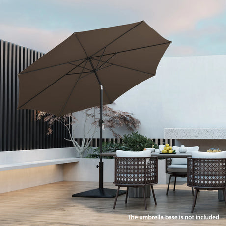 300cm Patio Umbrella with Push Button Tilt Crank Handle and 8 Sturdy Ribs-Brown