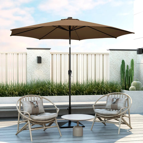 300cm Patio Umbrella with Push Button Tilt Crank Handle and 8 Sturdy Ribs-Brown
