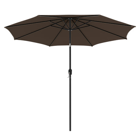 300cm Patio Umbrella with Push Button Tilt Crank Handle and 8 Sturdy Ribs-Brown