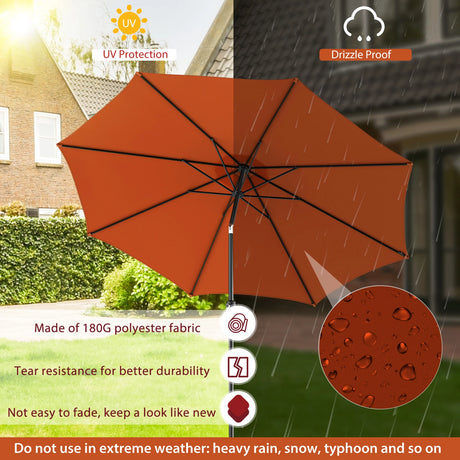 300cm Patio Umbrella with Push Button Tilt Crank Handle and 8 Sturdy Ribs-Orange