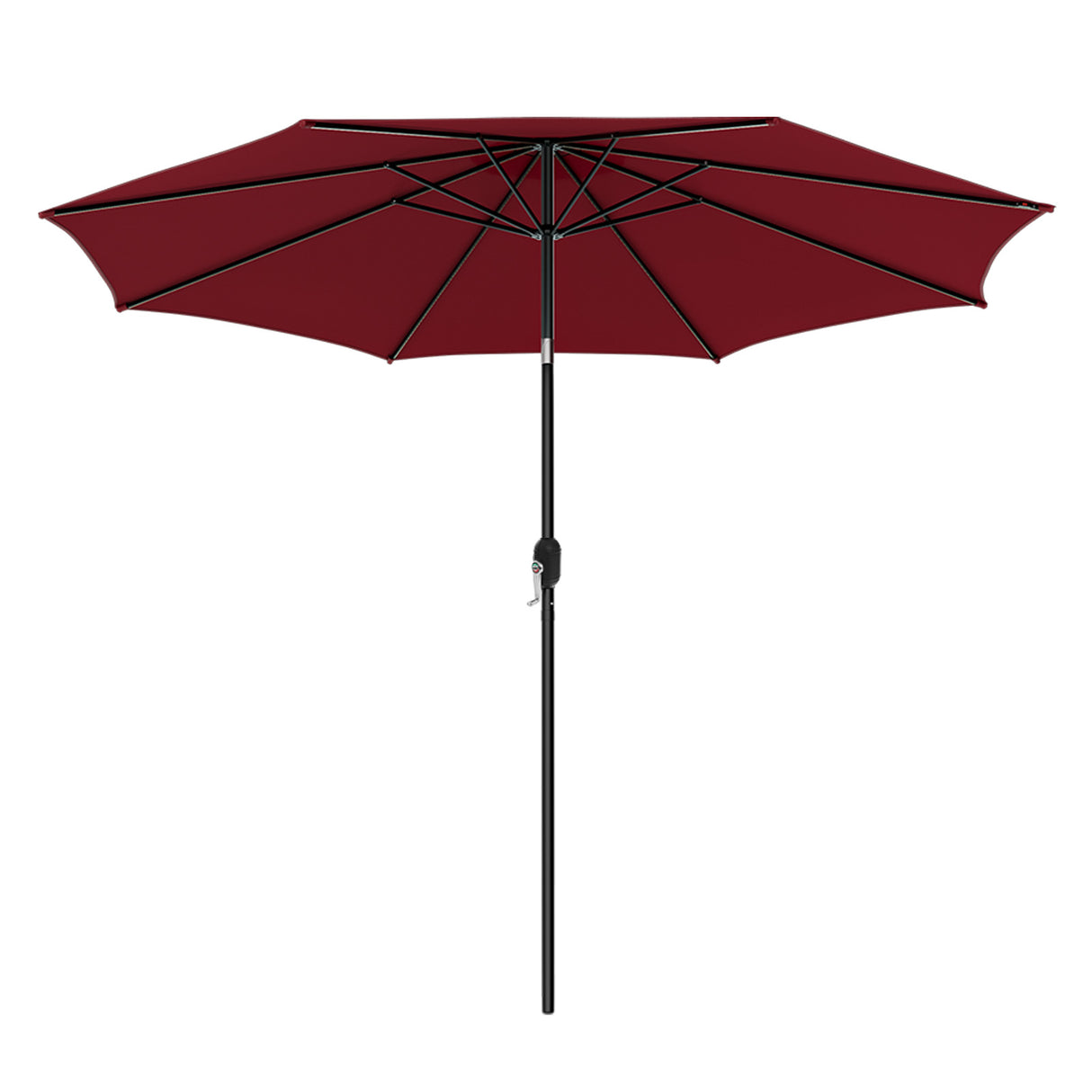 300cm Patio Umbrella with Push Button Tilt Crank Handle and 8 Sturdy Ribs-Wine
