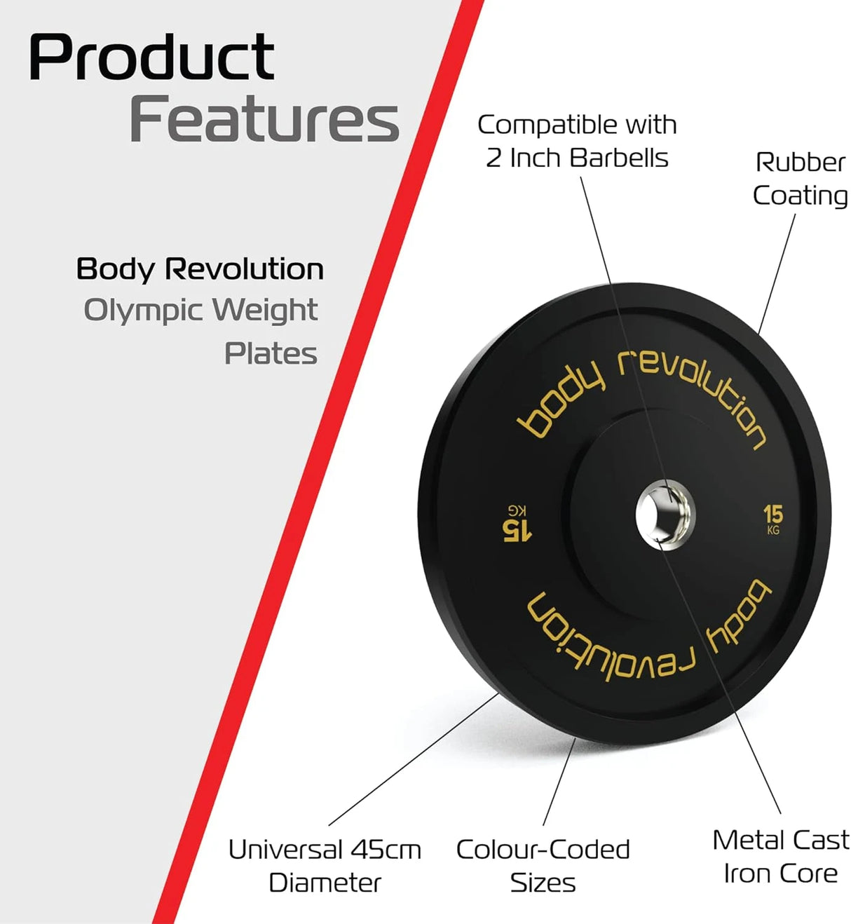 Body Revolution Olympic Bumper Plates Black 15 kg Pair
