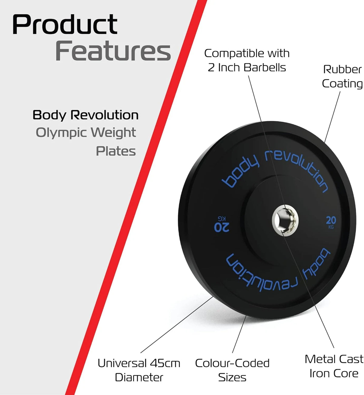 Body Revolution Olympic Bumper Plates Black 20 kg Pair