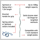 Body Revolution EZ 1" Barbell Bar 1.2m Spinlock Collar