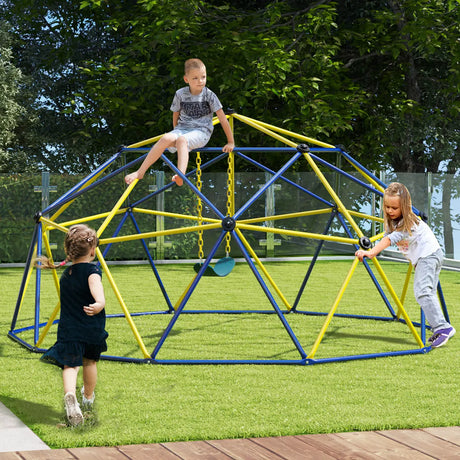10FT Kids Climbing Dome with Swing Outdoor Jungle Gym Climber-Yellow