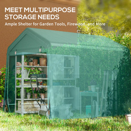 Outsunny 8 x 6.5 ft Outdoor Garden Storage Shed, Waterproof Bike Tent with Double Roll-up Zipper Door for Garden Tools, Green