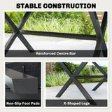 Outsunny Garden Dining Table for 6, Rectangular Outdoor Table with Wood Effect HDPE Top, X-Shaped Metal Legs, Black