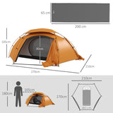 Outsunny Camping Tent with Self Inflatable Mattress, 1 Person Dome Tent with Removable Rainfly and Aluminium Frame, 2000mm Waterproof, Portable with Bags, for Fishing Hiking, Orange/Grey