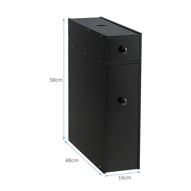 Freestanding  Slim Bathroom Storage Cabinet with Slide-out Drawers for Small/ Narrow Bathroom-Black