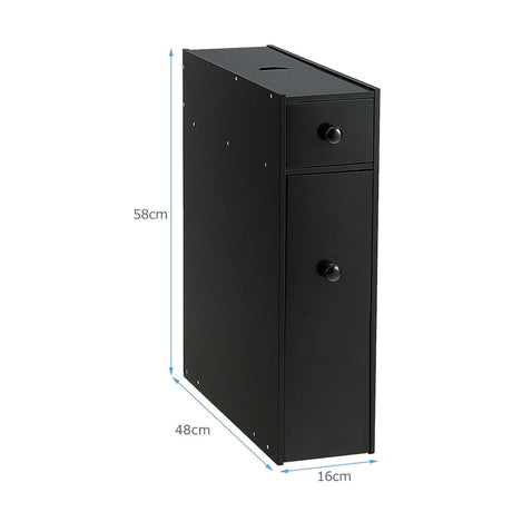 Freestanding  Slim Bathroom Storage Cabinet with Slide-out Drawers for Small/ Narrow Bathroom-Black