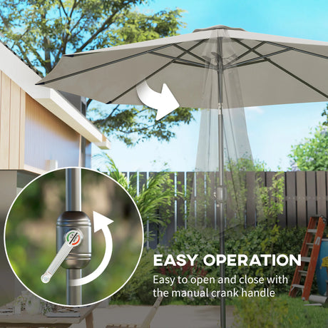 Outsunny 3(m) Tilting Parasol Garden Umbrellas, Outdoor Sun Shade with 8 Ribs, Tilt and Crank Handle for Balcony, Bench, Garden, Light Grey