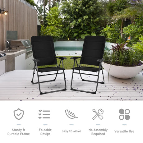 2 Pieces Outdoor Folding Patio Chairs with Adjustable Backrests for Bistro and Backyard-Black