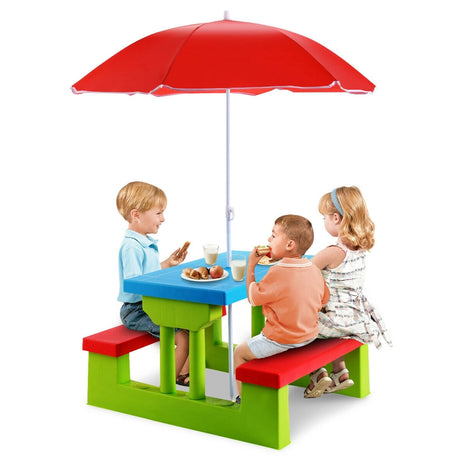 Kids Picnic Folding Table and Bench with Umbrella