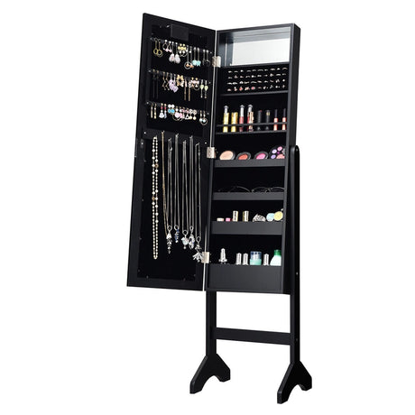 Mirrored Jewelry Cabinet Armoire Organizer w/ LED lights-Black