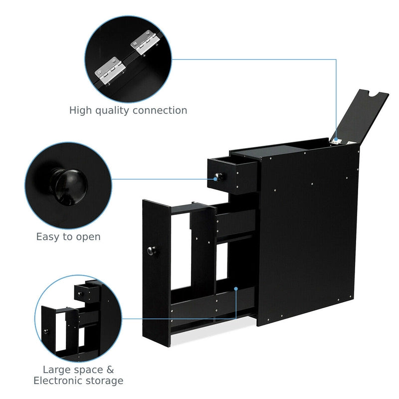 Freestanding  Slim Bathroom Storage Cabinet with Slide-out Drawers for Small/ Narrow Bathroom-Black