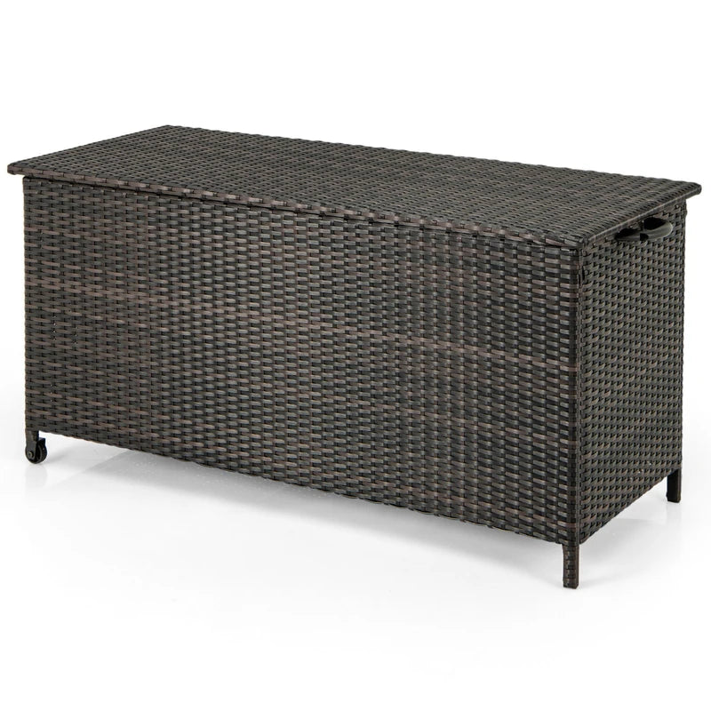 Indoor Outdoor 85 Gallon Storage Container with Waterproof Liner and Universal Wheels-Brown