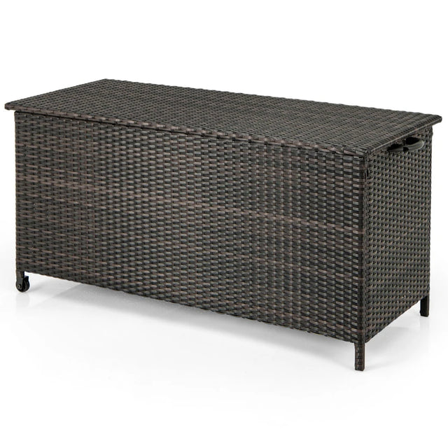 Indoor Outdoor 85 Gallon Storage Container with Waterproof Liner and Universal Wheels-Brown