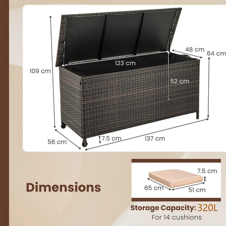 Indoor Outdoor 85 Gallon Storage Container with Waterproof Liner and Universal Wheels-Brown