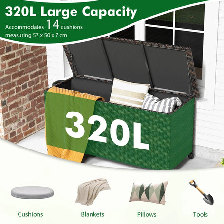 85 Gallon Outdoor Storage Box with Removable Liner and Universal Wheels-Brown