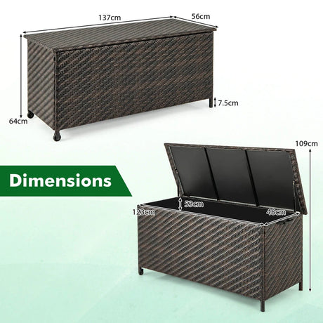 85 Gallon Outdoor Storage Box with Removable Liner and Universal Wheels-Brown