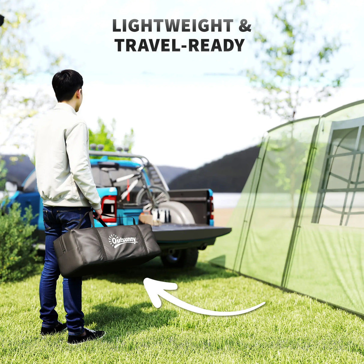 Outsunny 4 Man Tunnel Tent, Family Camping Tent with Porch, Bedroom and Living Area, Sewn in Groundsheet, 3000mm Waterproof, Portable with Bag for Hiking, Festival, Backpacking, Green