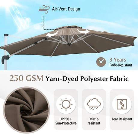 325 cm Outdoor Patio Umbrella with 360 Rotation-Brown