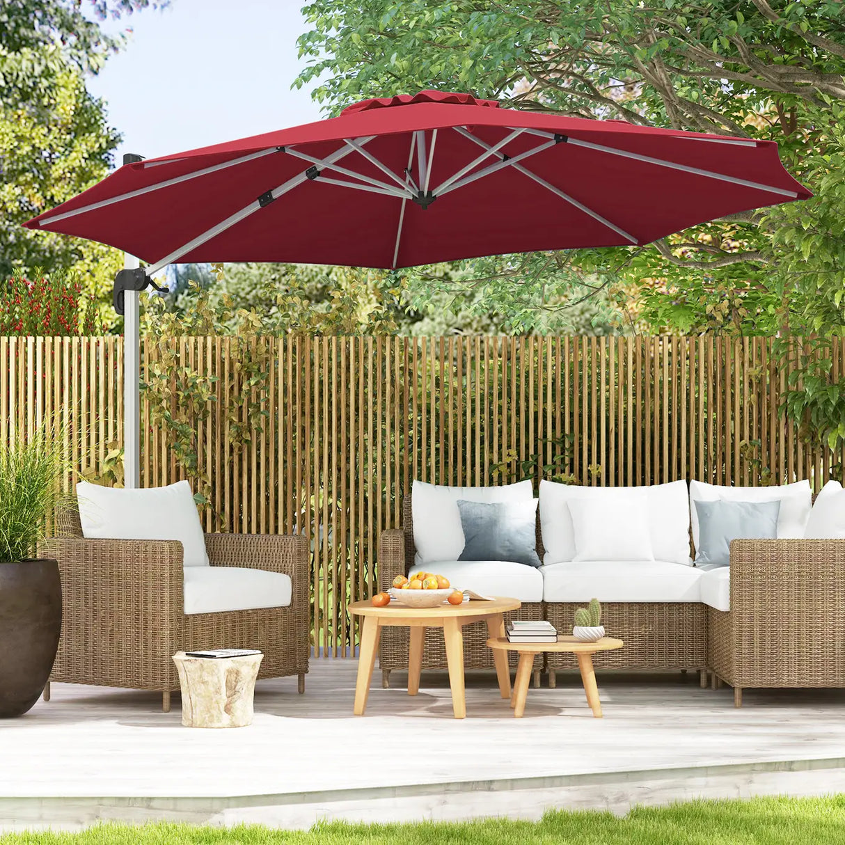 325 cm Outdoor Patio Umbrella with 360 Rotation-Red